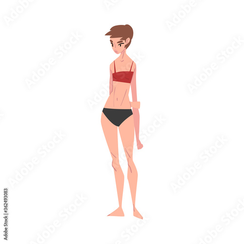 Slender Young Woman in Underwear, Slim Female Figure Type Cartoon Style Vector Illustration on White Background