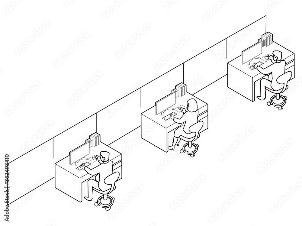 Obraz premium ソーシャルディスタンスな職場-ウイルス対策