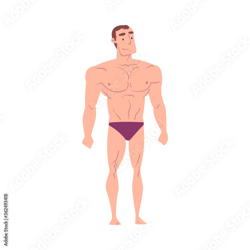 Athletic Muscular Man in Underwear, Inverted Triangle Male Body Type Cartoon Style Vector Illustration on White Background