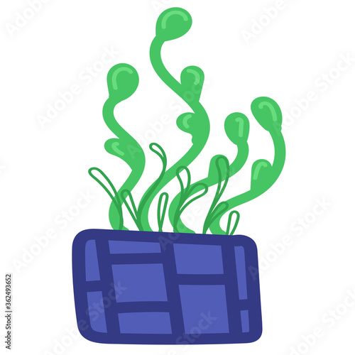 houseplant in a blue pot, vector element in a flat simple style, child drawing