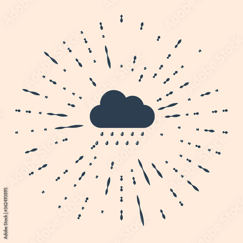 Black Cloud with rain icon isolated on beige background. Rain nimbus cloud precipitation with rain drops. Abstract circle random dots. Vector Illustration