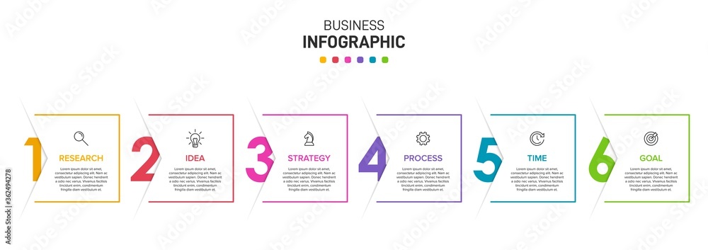 Concept of arrow business model with 6 successive isometric steps. Six colorful graphic elements. Timeline design for brochure, presentation. Infographic design layout - obrazy, fototapety, plakaty 