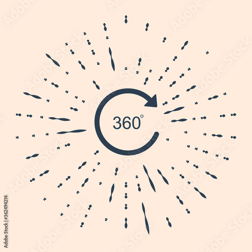 Black Angle 360 degrees icon isolated on beige background. Rotation of 360 degrees. Geometry math symbol. Full rotation. Abstract circle random dots. Vector Illustration