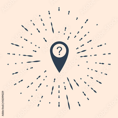 Black Map pointer with Question symbol icon on beige background. Marker location sign. For location maps. Sign for navigation. Index location on map. Abstract circle random dots. Vector Illustration