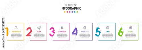 Concept of arrow business model with 6 successive isometric steps. Six colorful graphic elements. Timeline design for brochure, presentation. Infographic design layout