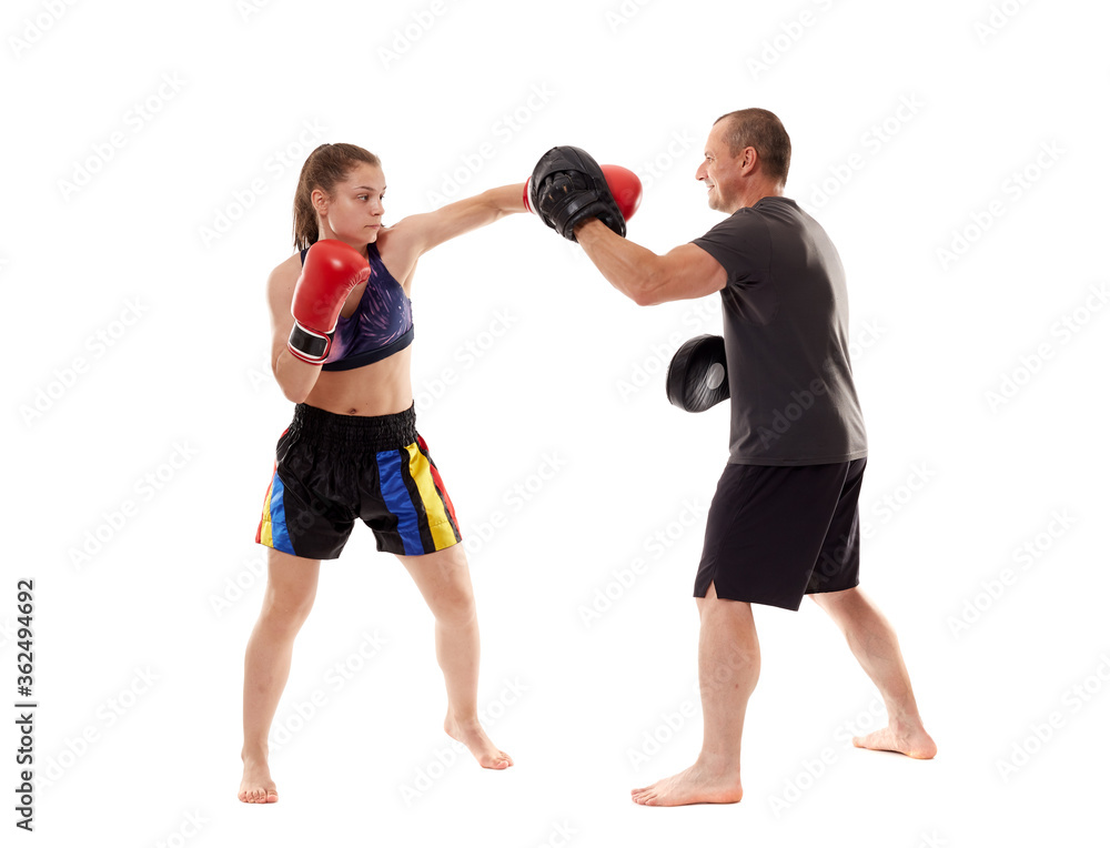 Kickboxing girl and her trainer