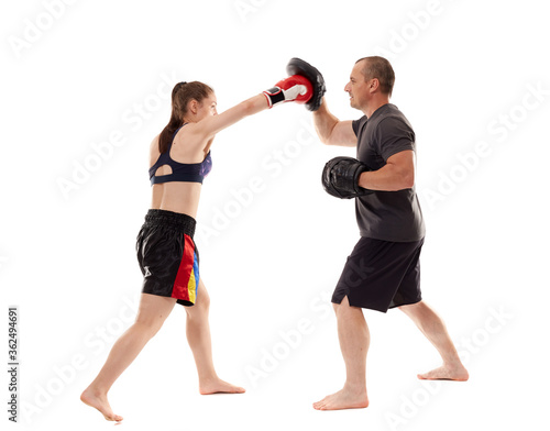 Kickboxing girl and her trainer