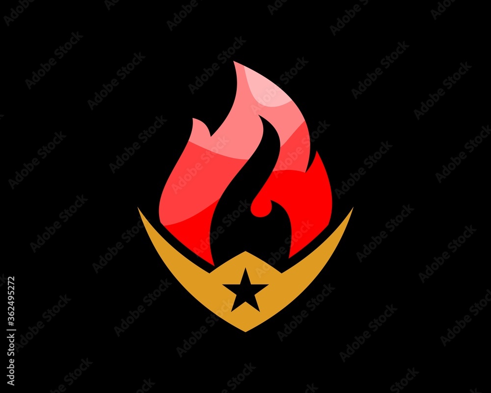 Star shield with fire flame Star shield with fire flame