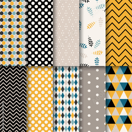 Set of 10 seamless bright abstract patterns.Vector Illustrations.