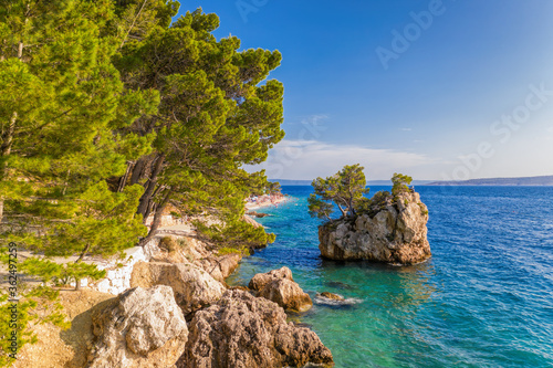 Famous Punta Rata beach with little island in Brela, Dalmatia, Croatia