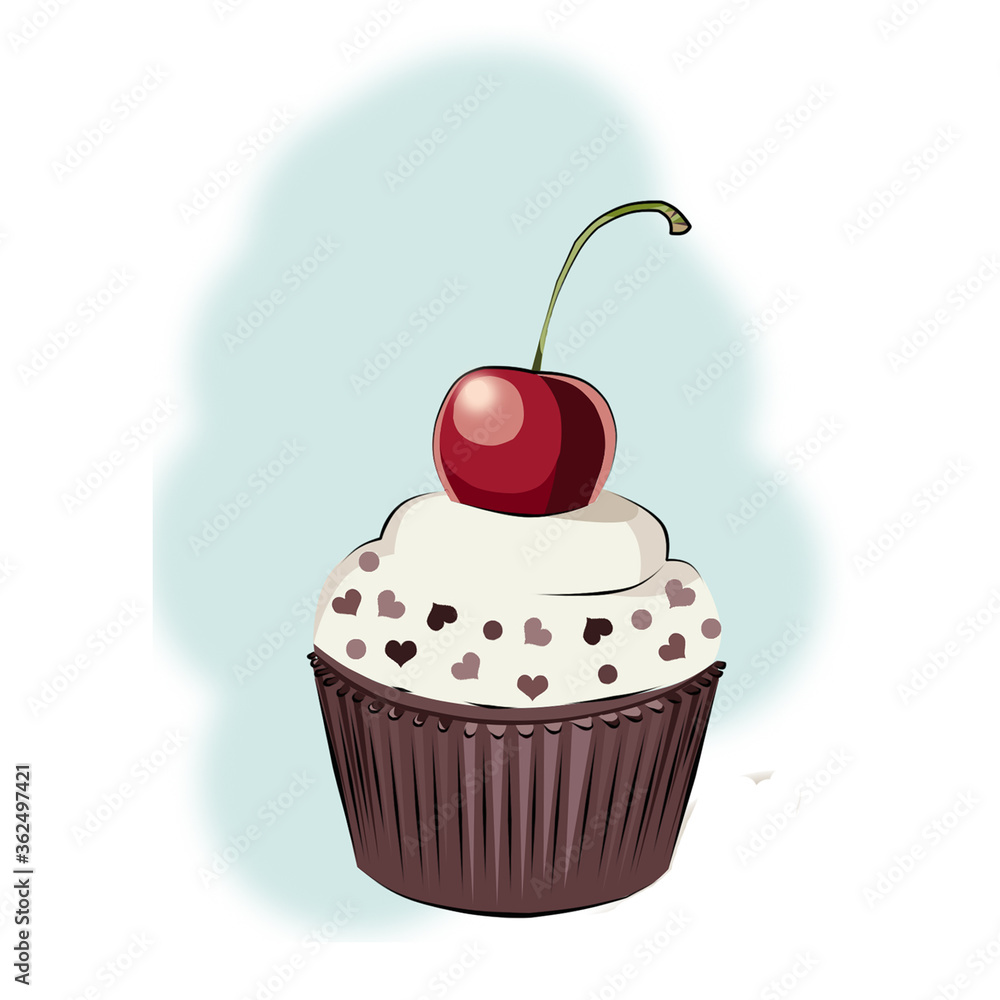 Color illustration of a muffin on a blue background. Color illustration of a muffin on a blue background.