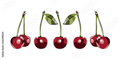 Curb color of cherries on a white background.