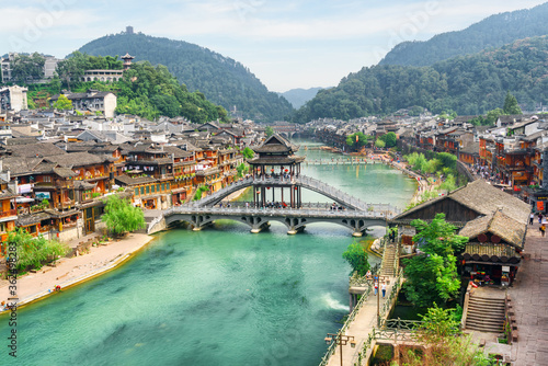 Awesome aerial view of Phoenix Ancient Town, Fenghuang, China