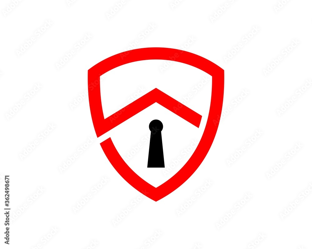 Red shield with roof house and keyhole inside Red shield with roof house and keyhole inside