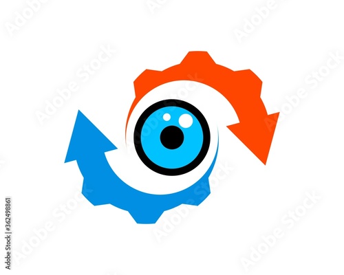 Eye with upside down arrow and gear