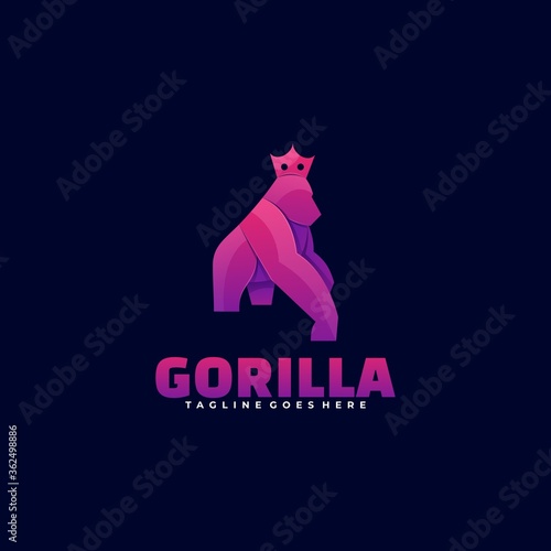 Vector Logo Illustration Gorilla Gradient Colorful Style.