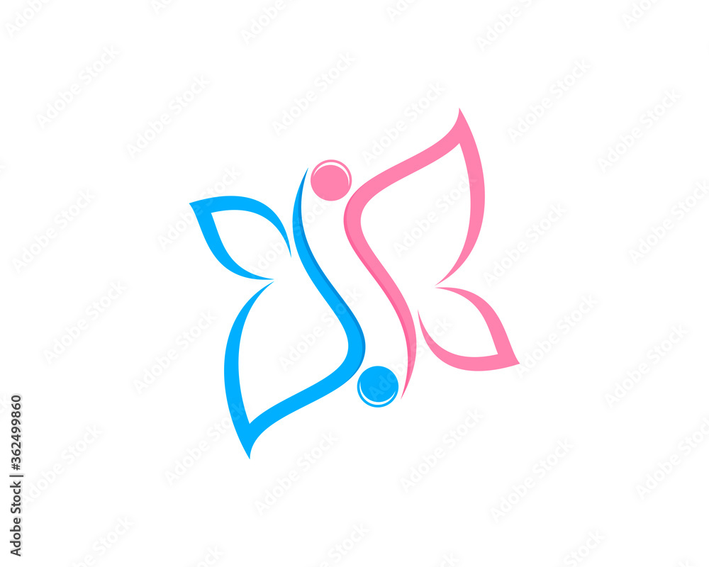 Upside down butterfly with blue and pink colors Upside down butterfly with blue and pink colors