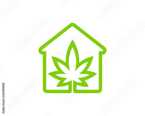 Simple house with cannabis leaf inside
