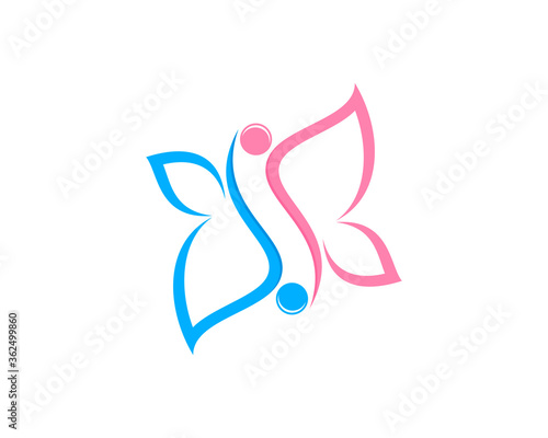 Upside down butterfly with blue and pink colors