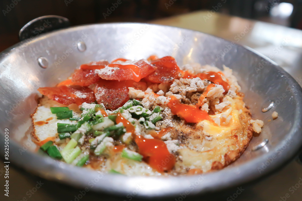 fried egg, Vietnamese egg with sausage fried egg, Vietnamese egg with sausage
