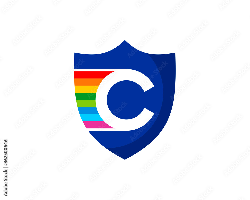 Shield with C letter inside and rainbow colors Shield with C letter inside and rainbow colors