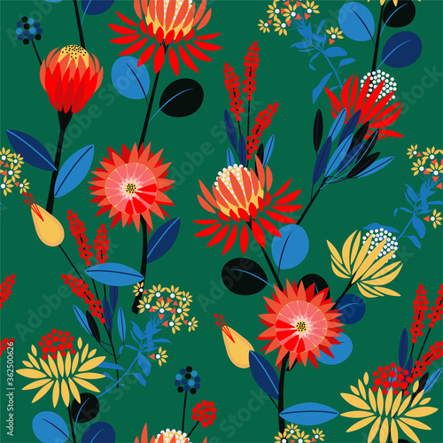 Colourful geometric gardens flower blooming florals mood seamless pattern in vector EPS10, Design for fashion, fabric,wallpaper,wrapping, textile and all prints