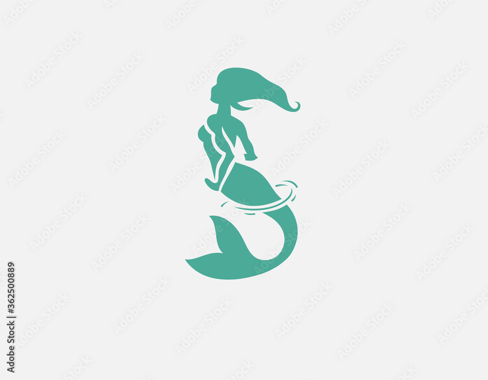 Creative green logo icon silhouette of a mermaid girl in the water Creative green logo icon silhouette of a mermaid girl in the water