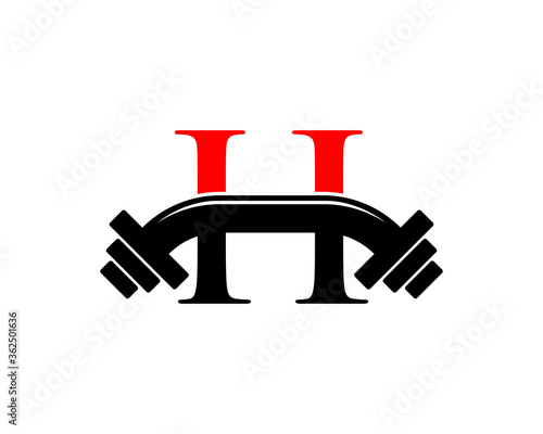 H Letter with dumbbell in the middle