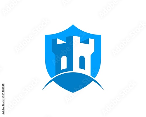 Shield with blue fortress in the middle