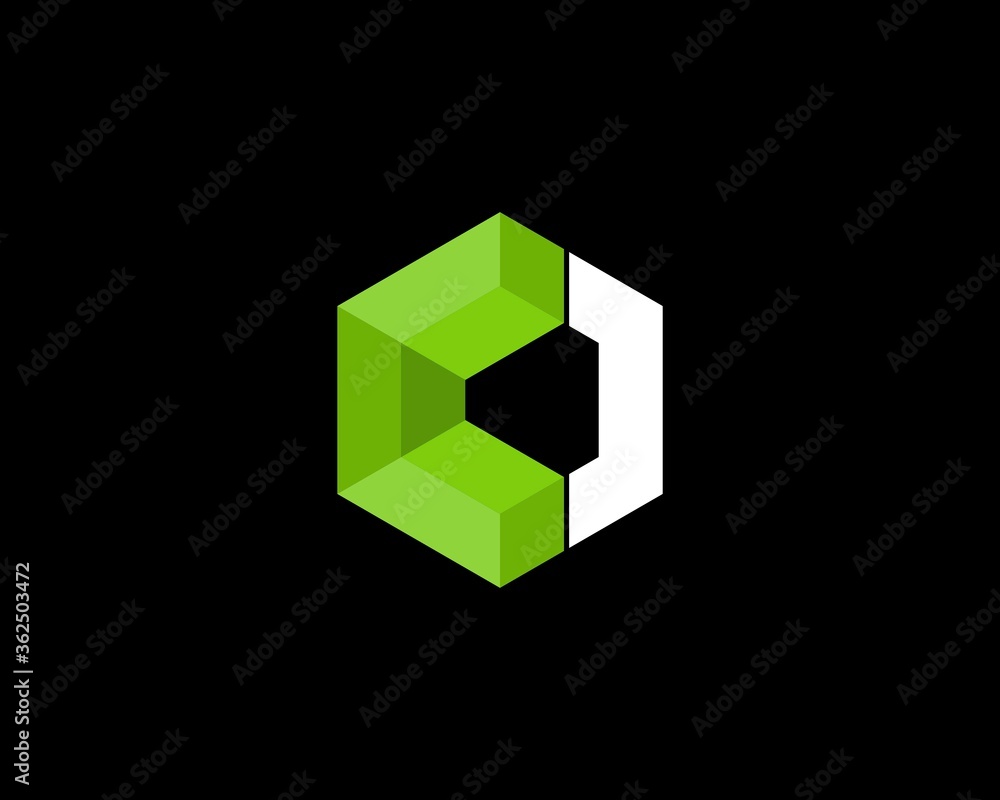 Obraz premium Green C Letter with hexagon shape