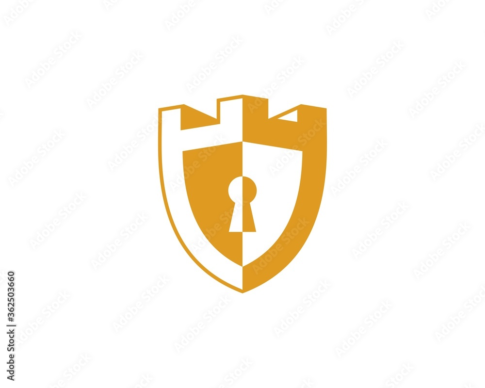 Gold fortress shield with keyhole inside Gold fortress shield with keyhole inside