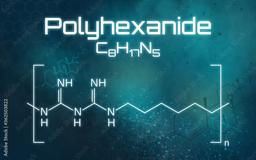 Chemical formula of Polyhexanide on a futuristic background Stock ...