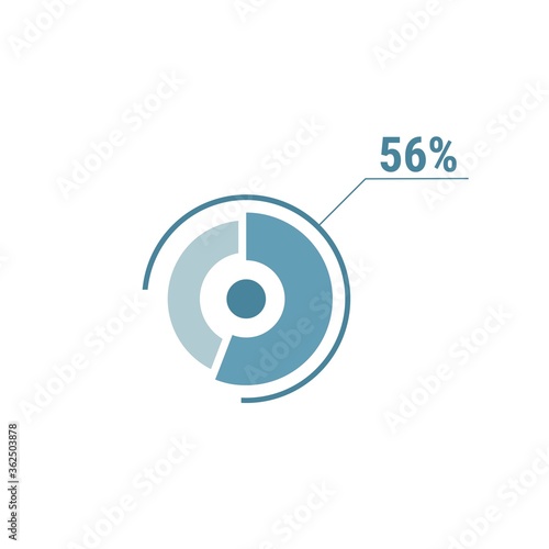 Circle diagram fifty six percent pie chart 56. Circle percentage vector diagram.