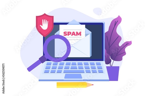 E-mail protection, anti-malware, anti spam  concept. Flat vector illustration
