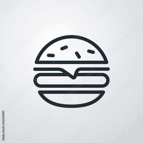 Concepto comida rápida. Icono plano lineal hamburguesa con queso en fondo gris