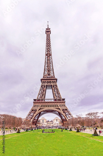 Scenic view on Eiffel Tower in the winter day.
