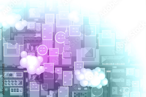 Vector illustration. Cityscape top view. City landscape with houses, buildings, streets, roads. View from above. 