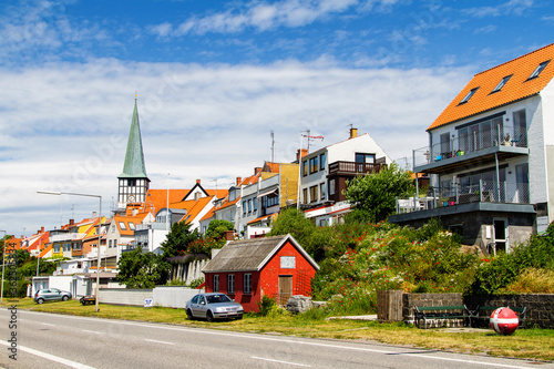 RONNE, DENMARK - JUNE 23: View of a street by the harbour in Ronne, Bornholm, Denmark on June 23, 2014. Ronne is the capital of Bornholm. photo