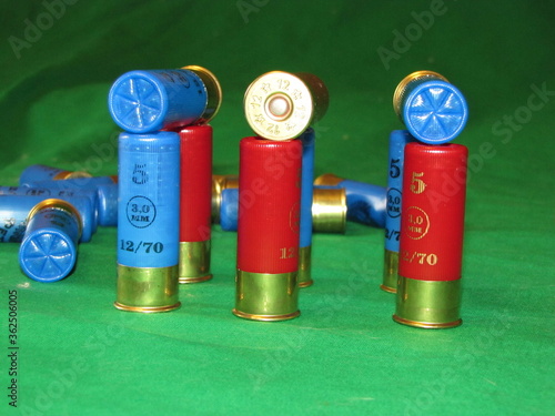 shotgun cartridges 12 gauge on a monotonous background