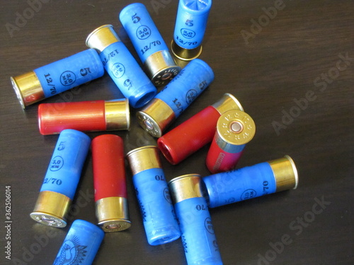 shotgun cartridges 12 gauge on a monotonous background