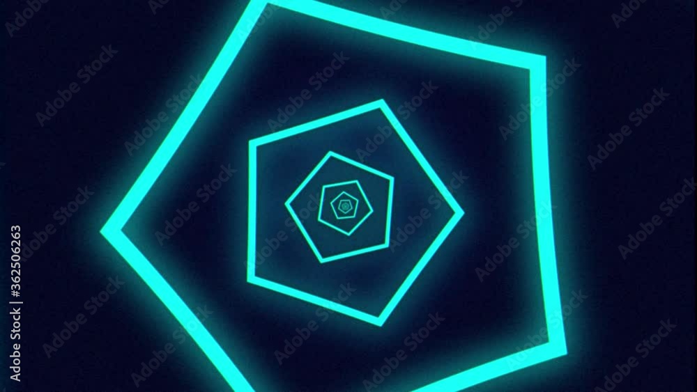 Abstract motion graphic background endless loop with animation of pentagon in futuristic tunnel with neon light. Abstract motion graphic background endless loop with animation of pentagon in futuristic tunnel with neon light.