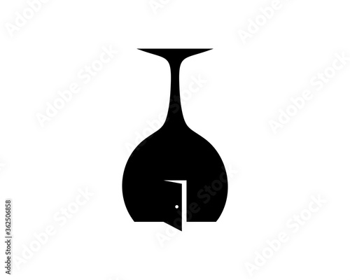 Upside down wine glass with opened door