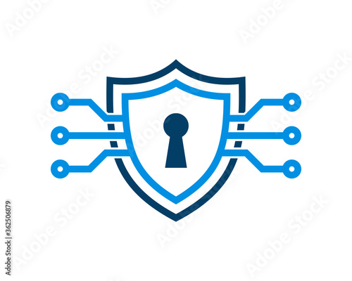 Shield line with tech circuit beside and key hole inside