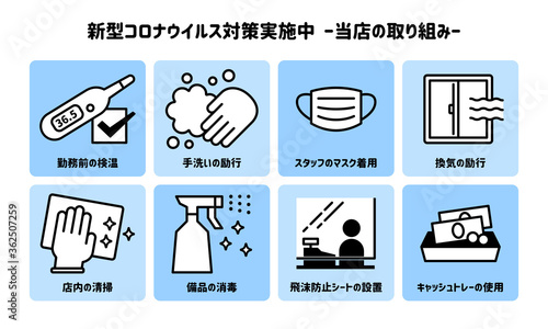 新型コロナウイルス感染予防対策ポスター【当店の取り組み】イラストセット