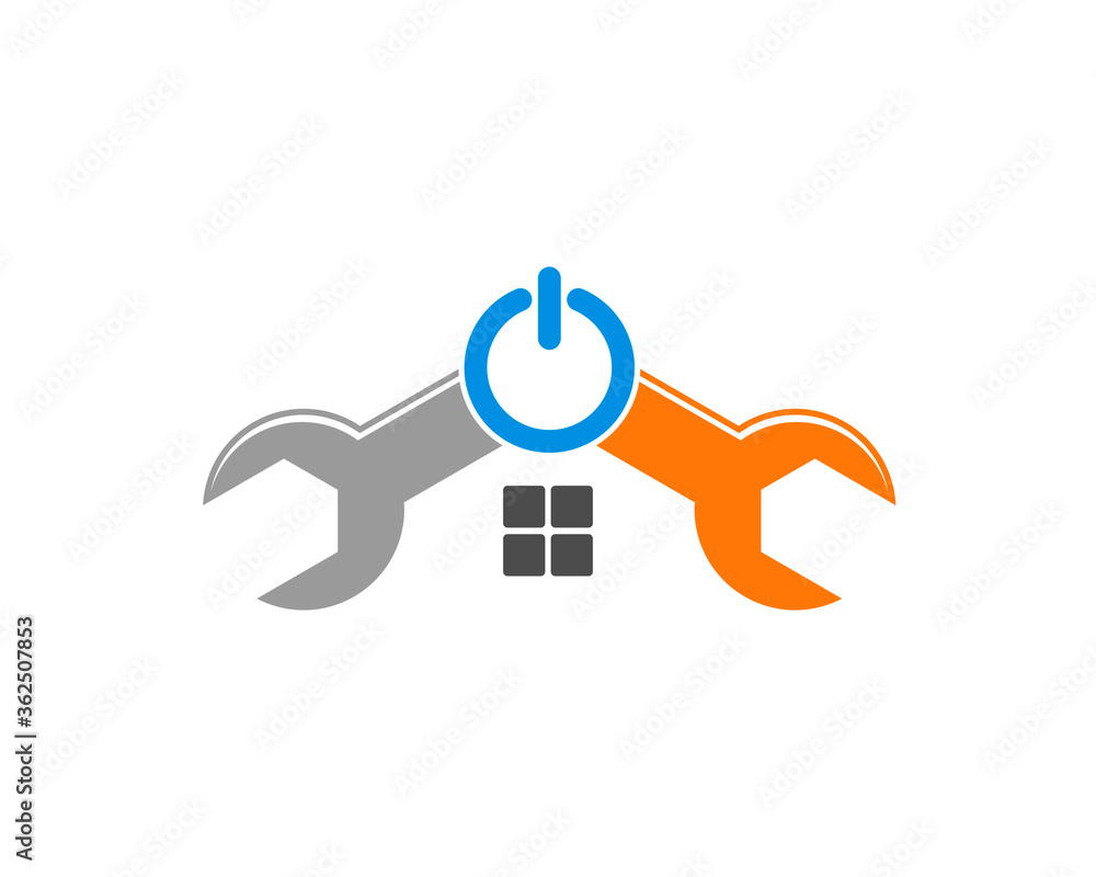 Repair wrench with power button and house Repair wrench with power button and house