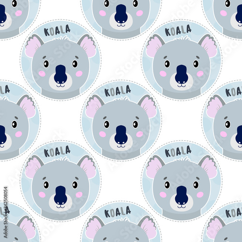 Seamless pattern animal koala face. Funny head muzzle