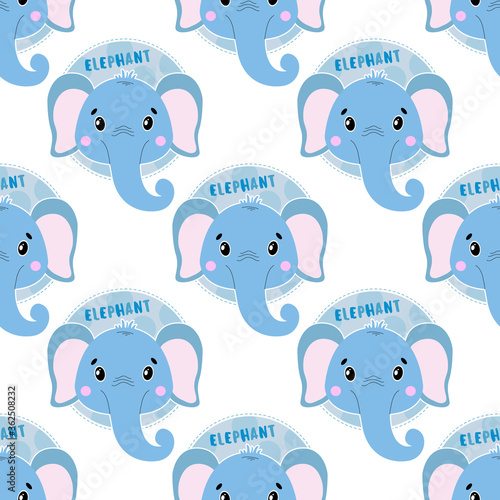 Seamless pattern animal elephant face. Funny head muzzle.