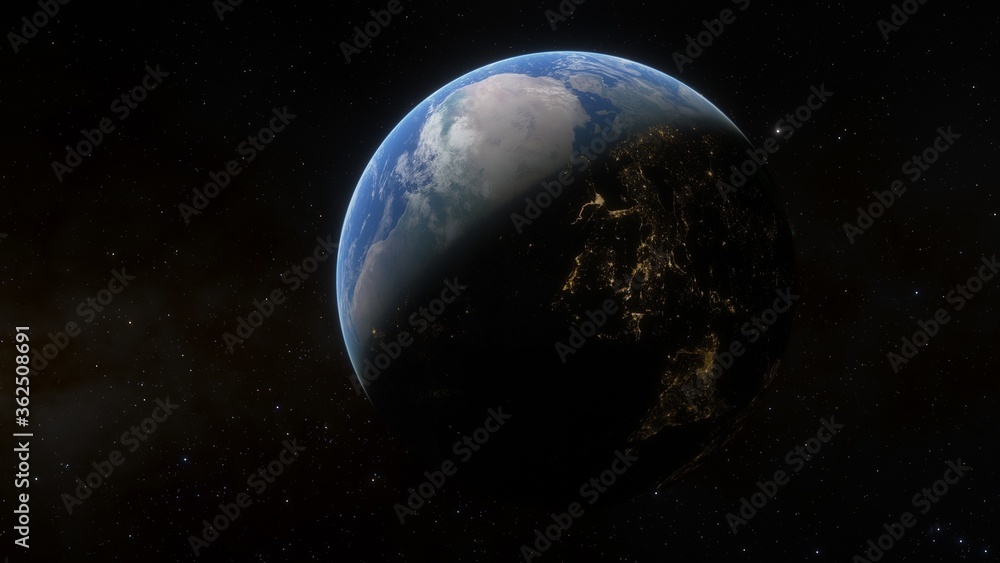 Fototapeta premium View of planet earth from space, detailed planet surface, science fiction wallpaper, cosmic landscape 3D render