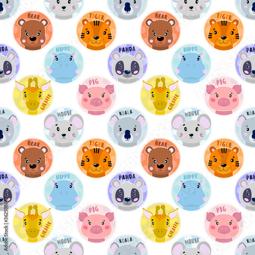 Seamless pattern animal face. Funny head muzzle