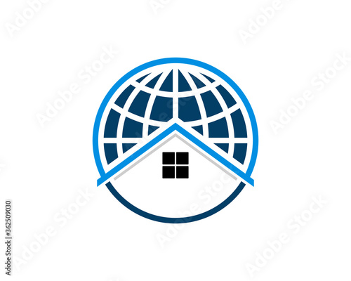 Globe with blue roof house